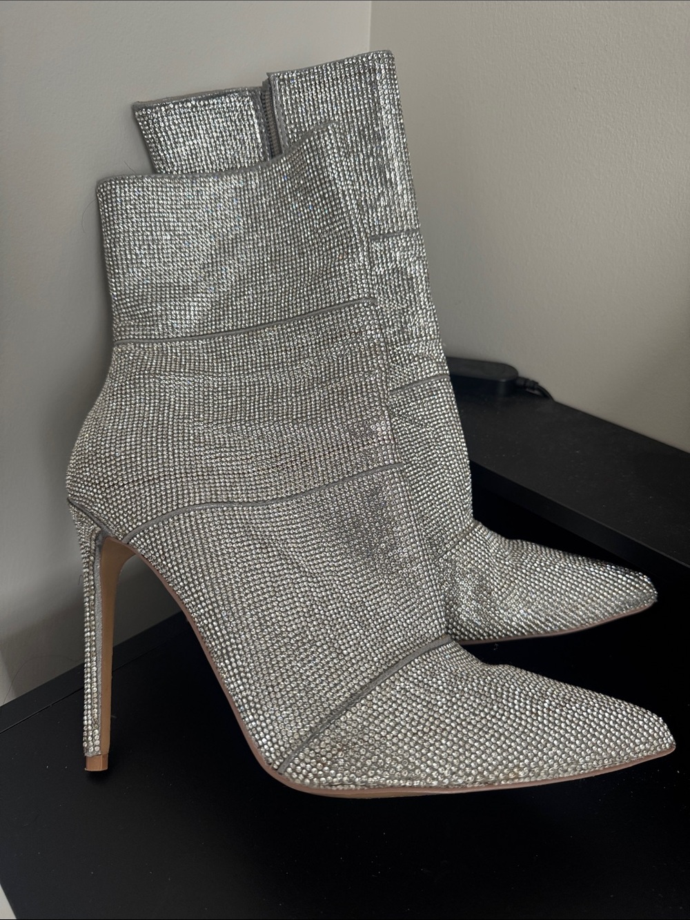 Steve Madden Winona Rhinestone Embellished Pointed Toe Boots - Silver